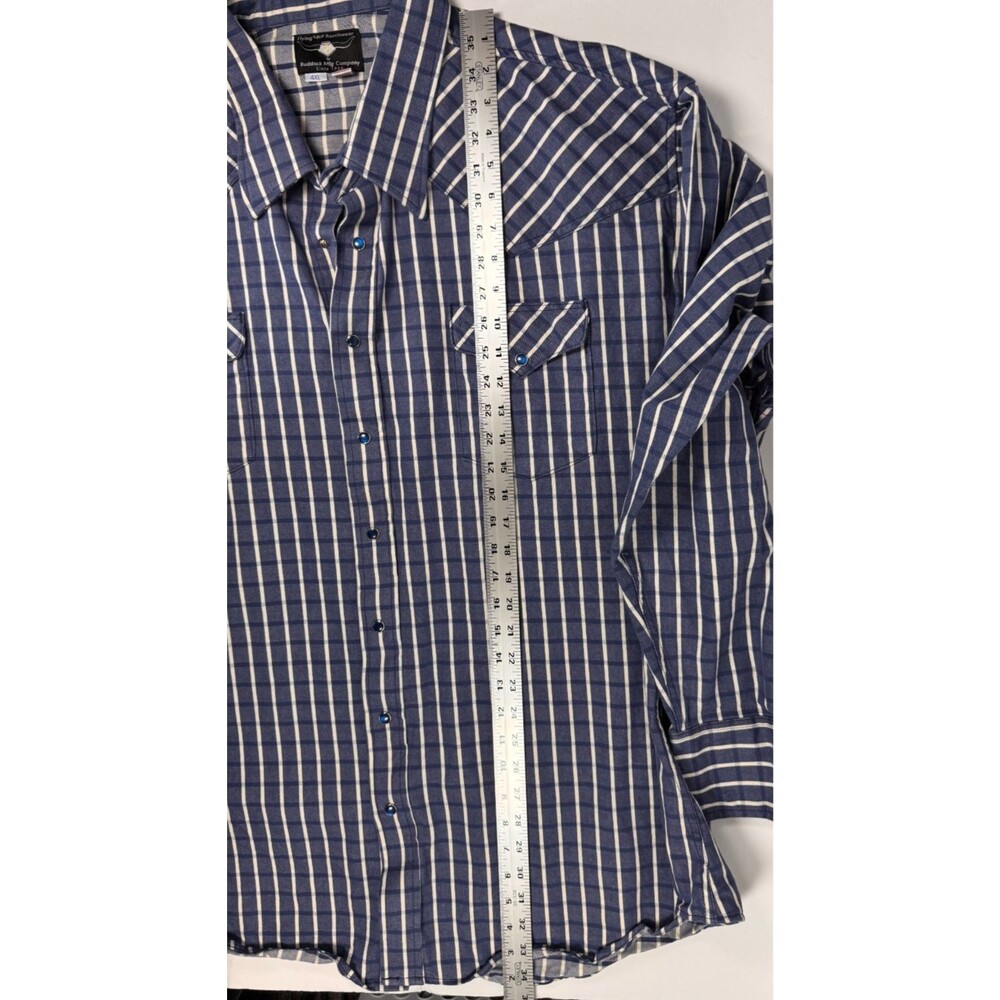 Flying R Ranchwear Mens 4XL‎ Blue White Plaid Pearl Snap Western Made in USA - Picture 10 of 11